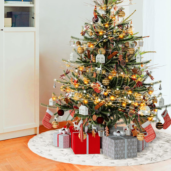 Juletrærskjørt - Hvit juletrærskjørt med snøfnugg