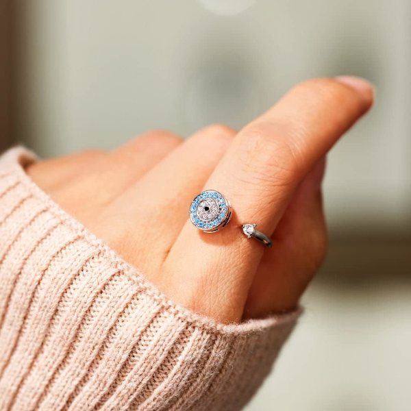 S925 Sterling Sølv Onde Øje Fidget Ring - Roterende Anti-Angst Spinner Ring