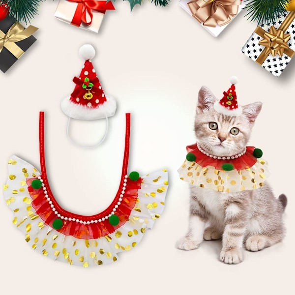 Jul Hund Dräkt Halsband Jul Hund Röd Klänning Hatt Tillbehör Jul
