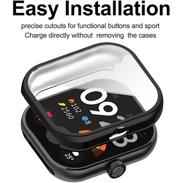[2 Stk. Etui Kompatibel med Xiaomi Redmi Watch 4, Sort Høj Gennemsigtighed All-Round Beskyttelsesetui med Skærmbeskytter, [Anti-Smuds] [Ridse-R