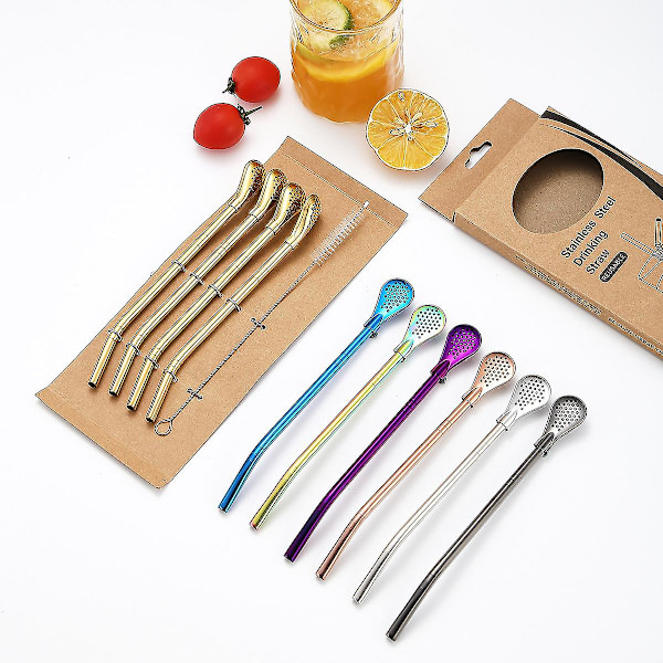 304 rustfrit stål halmske i rustfrit stål Creative Drink Stirring Straw Filter Set