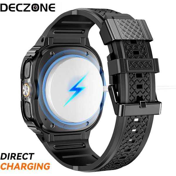 Silikone Rem med Rustfrit Stål Etui Kompatibel med Galaxy Watch Ultra 47mm Remme Beskyttende Etui til Mænd (Sort) Sort/Sort