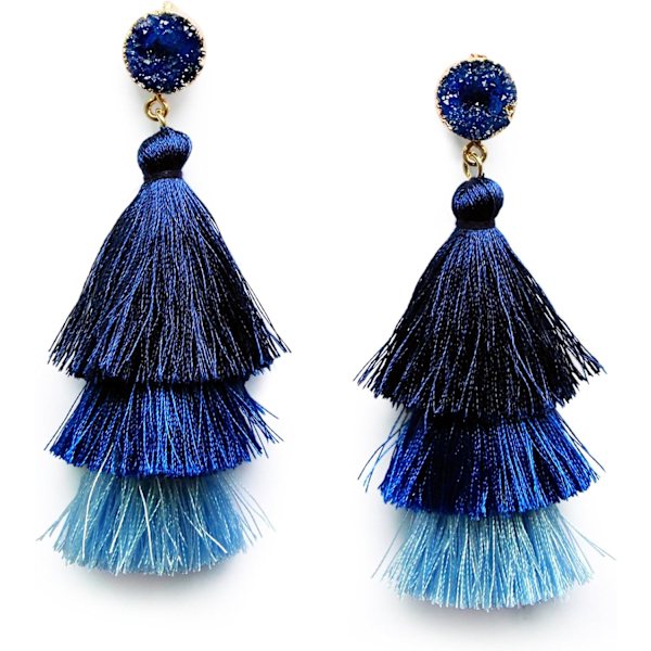 Färgglada flerskiktade tofspendientes bohemiska flerskiktade tofsdruzy stud dangle drop