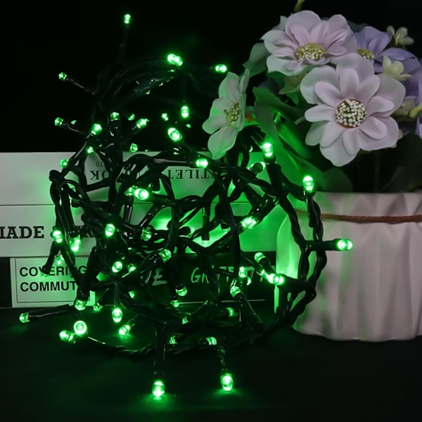 LED Grønne Julelys - Mini Grønne Lyslenke Plug in, 8 Moduser Utendørs Grønne Julelys for Tre St. Patrick's Day Fest Svart