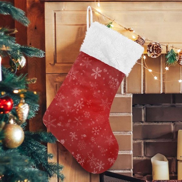 Julklapp, Personliga Julklappsstrumpor 2-pack Jul Snöflinga Röd 45,7 cm Julstrumpor Hängande Ornament Eldstad för Träd