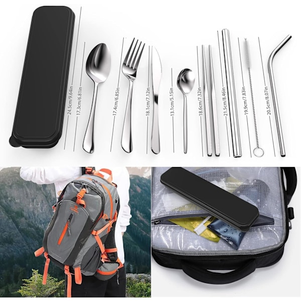 Bärbar bestickset i rostfritt stål - Resor och camping