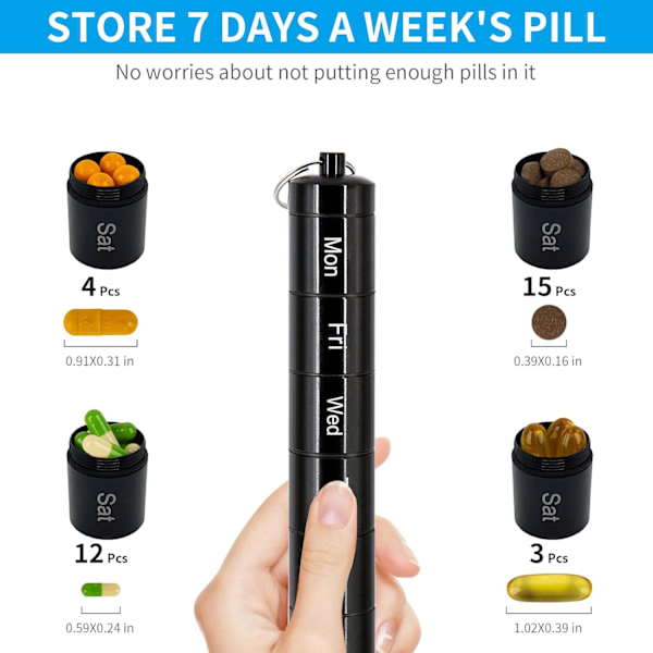 Svart metall pillerbox organizer, 7 dagars pillerbox organizer