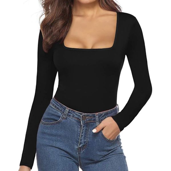 Kvinnors fyrkantig hals kortärmad långärmad toppar body jumpsuit