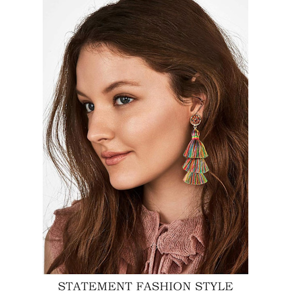 Färgglada flerskiktade tofspendientes bohemiska flerskiktade tofspendientes druzy stud dangle drop