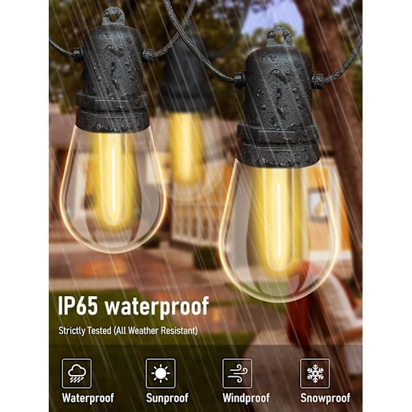 S14 LED utomhus ljusslinga 48FT uteplatsljus utomhus vattentät med 16 krossäkra LED-lampor, hängande trädgårdsbelysning för utomhusdäck uteplats