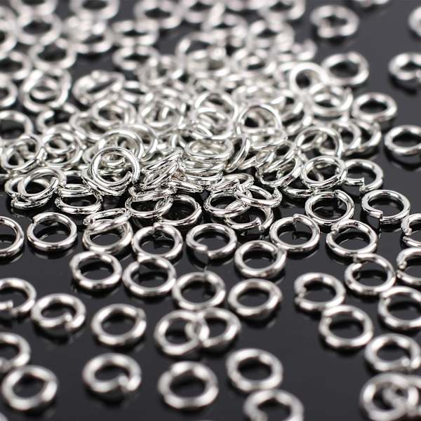 1000 stk. 4 mm åbne springringe til smykkefremstilling (sølv)