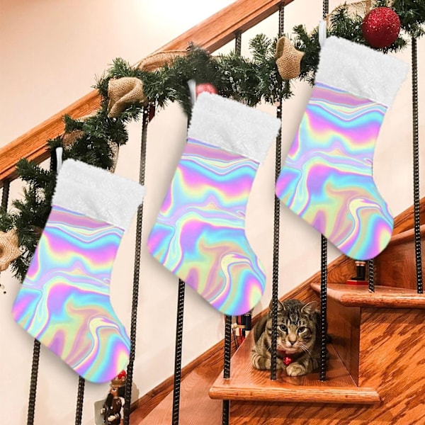 Julklapp, Personliga Julklappsstrumpor 2-pack Holografisk Regnbåge Tie Dye Swirl Färggradient 45,7 cm Julstrumpor Hängande