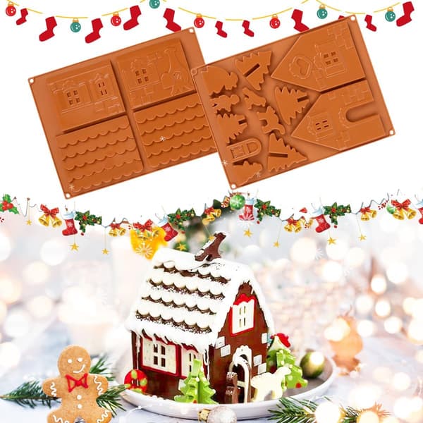 Silikoneform Jul 2 Dele Silikoneform Hus Chokoladeform Jul, 3D Silikoneform Peberkagehus Julehus Silikoneforme