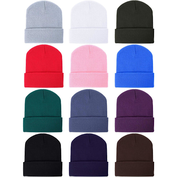 12 stk. strikkede hue beanie-huer varme hyggelige strikkede manchetter kraniehætte