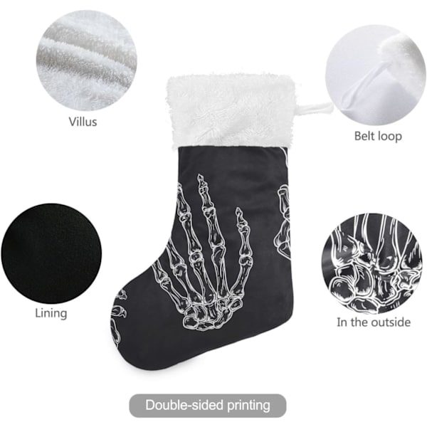 Julklapp, Personliga Julklappsstrumpor 2-pack Skalle Roliga Skelett Hand Svart 18 tum Julstrumpor Hängande Ornament Kamin