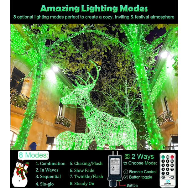 438ft ljusslinga 1200 LED extra långa julgransljus med fjärrkontroll 8 belysningslägen och timerminne utomhus vattentäta dekorationer för hemmet Xmas