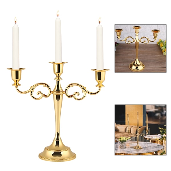 3 Arm Candelabra - Guld Metall Ljushållare Stand