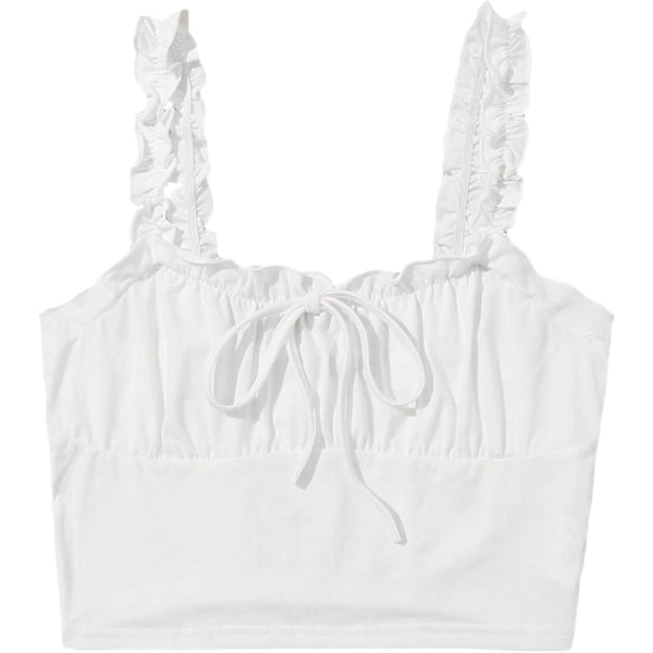 Kvinners Volang Trim Stropp Bånd Knute Ruched Front Bustier Crop Top