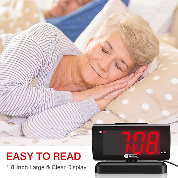 Väggklocka för sovrum 5\" Stor LED Digital Klocka för Seniorer, Dimbar Enkel för Sovrum, Justerbar Volym/Snooze/Baery Backup/Swivel Röd
