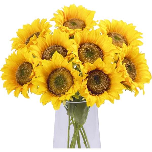 7PCS Artificial Flowers Sunflowers with Stems Bouquet Look Real for Wedding