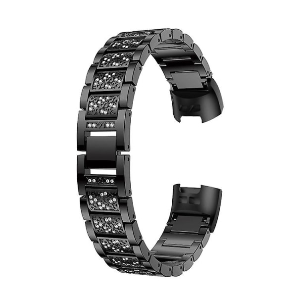 Diamantbesatt massivt armband i rostfritt stål för Fitbit Charge 3 SYW Black