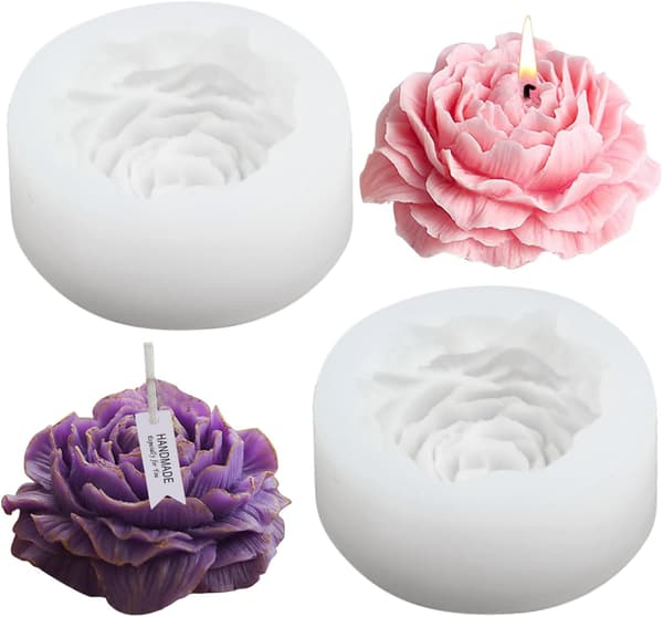 Silikonlysform, 2 stk, peonrose, støpeformer, lys silikonformer, 3D silikonform, lys, blomster, lysformer for DIY