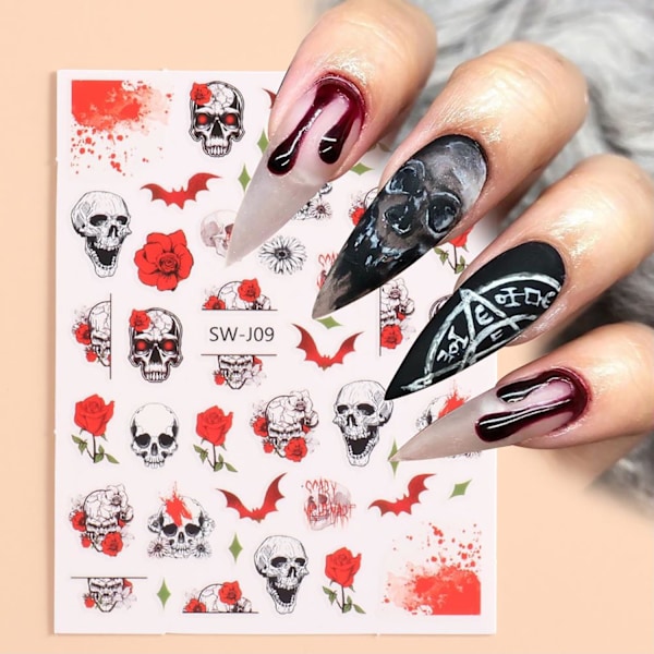 8 ark Halloween Nail Art Sticker, 3D selvklebende negledekaler Art