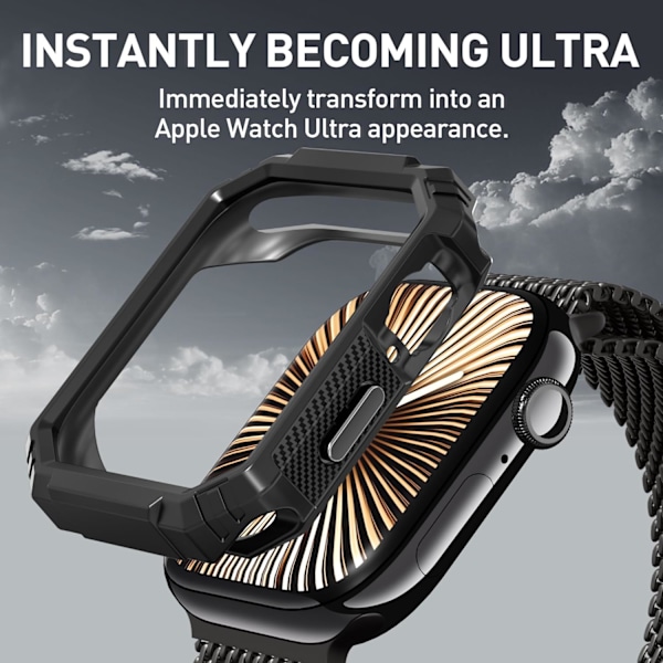 2-pakning for Apple Watch Series 10 46mm Deksel, [Uten glass] [Karbonfiber] Hul Kantbeskyttelse TPU Støtfanger Beskyttelsesdeksel - Svart+Svart Svart+Svart 4