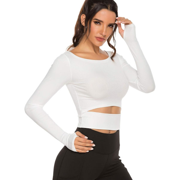 Kvinnors tränings-crop top sömlös skjorta atletisk långärmad fitness tight tee