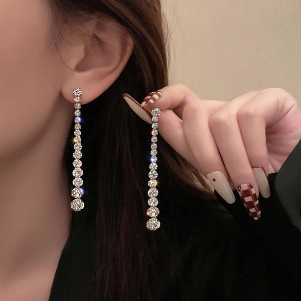 Långa strass örhängen - Crystal Linear Tassel Statement örhängen