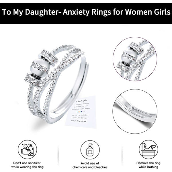 Fidget Ring för dotter - Silver Spinner Ring med Cubic Zirconia (Till min dotter)