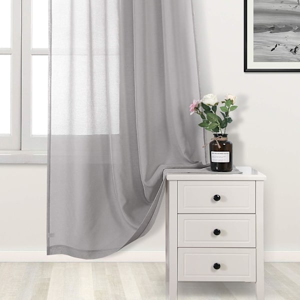 Grå tylgardiner, semi-transparente tylgardiner med stang til soveværelse og stue, 137 x 213 cm lange, sæt med 2