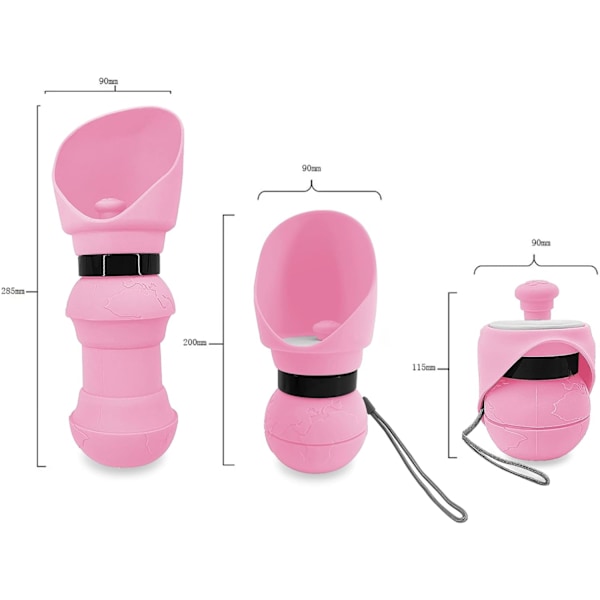 Sammenklappelig Silikone Drikkeflaske til Kæledyr - 560 ml Rejsekop til Hunde & Katte | Letvægt, Lækagesikker & Nem at Rengøre (Lys Pink)