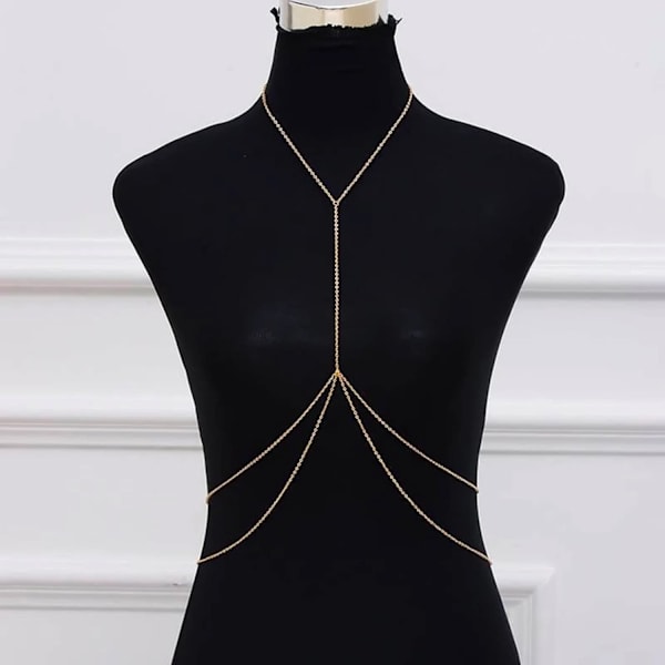 Flerlagig Body Chain Bralette, Guldfylld Dubbellagerkedja