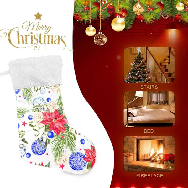 Julklapp, Personliga Julklappsstrumpor 2-pack Julblommor Små Blå Ljus 45,7 cm Julstrumpor Hängande Ornament Eldstad