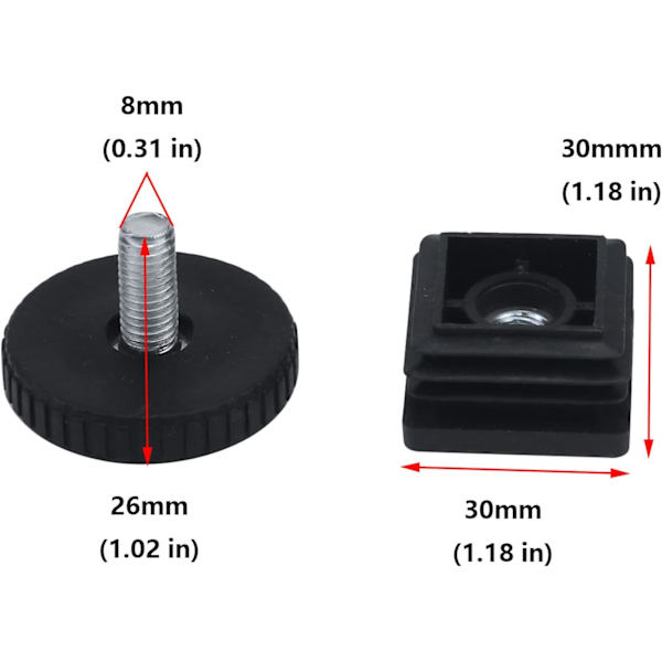 Hemmakontor Bord Skrivbord Justerbar Nivåfot - Plast Metall Fyrkantsrör Insats (4 set)