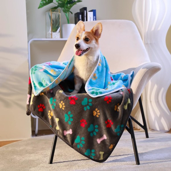 1 pakke 3 tæpper Fluffy Premium Fleece kæledyrstæppe Flannel Paw Bone