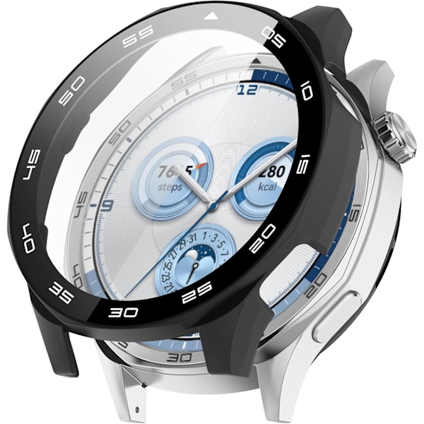 Kompatibel med Huawei Watch GT5 46mm Smartklokke Full Dekning PC Beskyttelsesetui med Herdet Glass Berøringsvennlig Skjermbeskytter Smartklokke Tilbehør