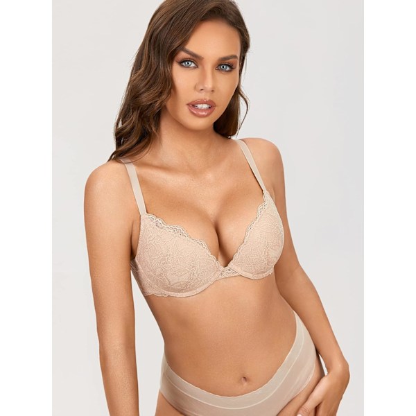 Kvinnors Push Up Spets-BH Underwire Plunge Full Coverage BH:ar Sexig Plus Size