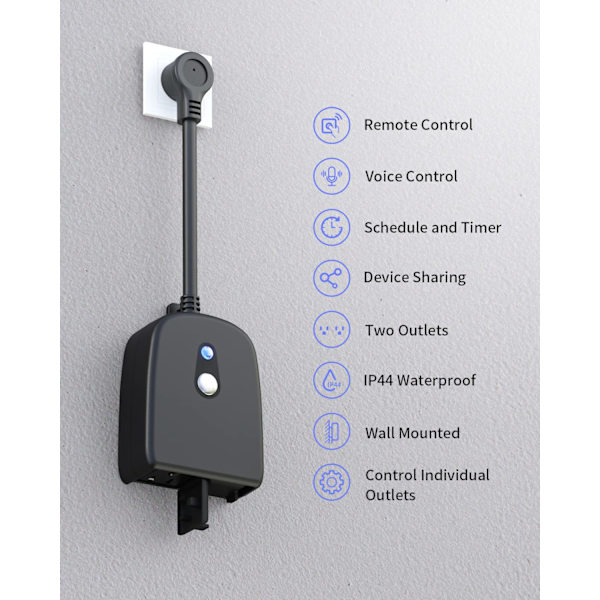 Udendørs Smart Plug, Udendørs Wi-Fi-stik med 2 stik