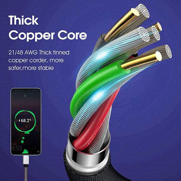 USB Type C-kabel 10Ft, [2-pack] USB A 2.0 till Usb-C Snabb