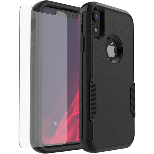 for iPhone XR deksel, 3-lags Anti-skli Kraftig Beskyttelse Støtsikker Fallsikker Beskyttende iPhone XR Deksel med Skjermbeskytter, 6.1” (Svart) Svart