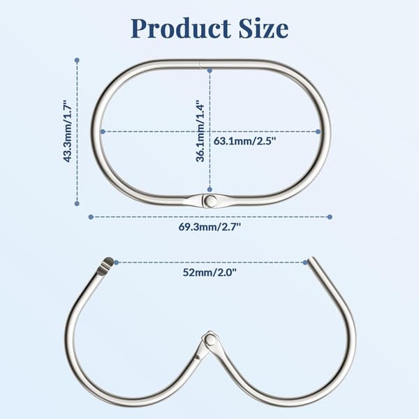 Duschdraperiringar, Duschdraperikrokar 12 st Anti-Drop Duschringar för Draperi, Metall Duschdraperiringar Rostfria, Borstad Nickel Dusch