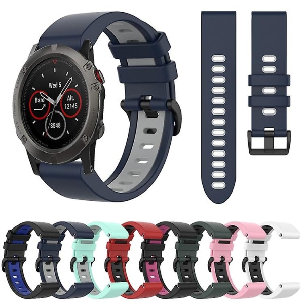 För Garmin Fenix 5x Plus 26mm Silikon Sport Tvåfärgad Klockarmband UXK Black-Pink