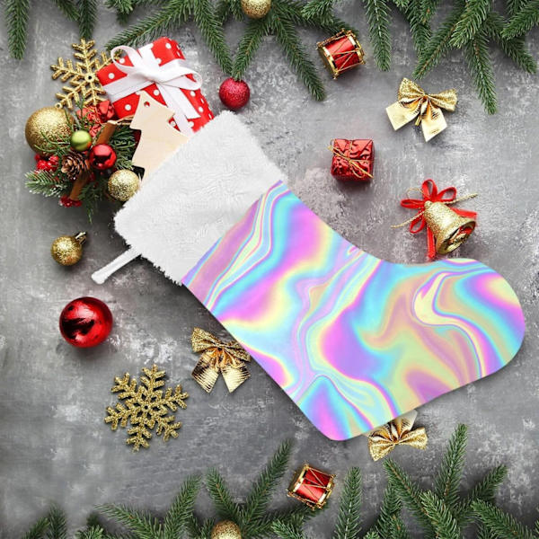 Julklapp, Personliga Julklappsstrumpor 2-pack Holografisk Regnbåge Tie Dye Swirl Färggradient 45,7 cm Julstrumpor Hängande