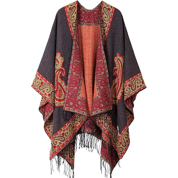 Rutiga tröja poncho öppen framsida cape kappa & filt sjal för kvinnor