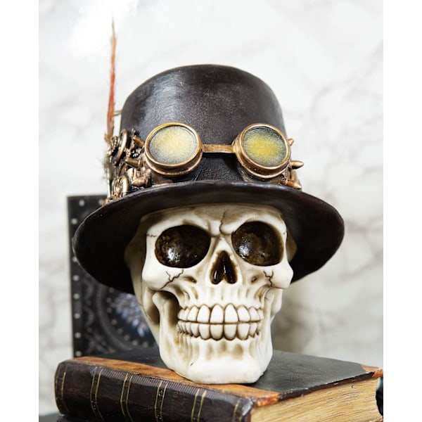 Ebros Gift Steampunk Aristokrat med kunglig fjäder och flygare pilotglasögon Skalle Figur 7,25\" H Ossuary Macabre     Skallar Skelett Multi
