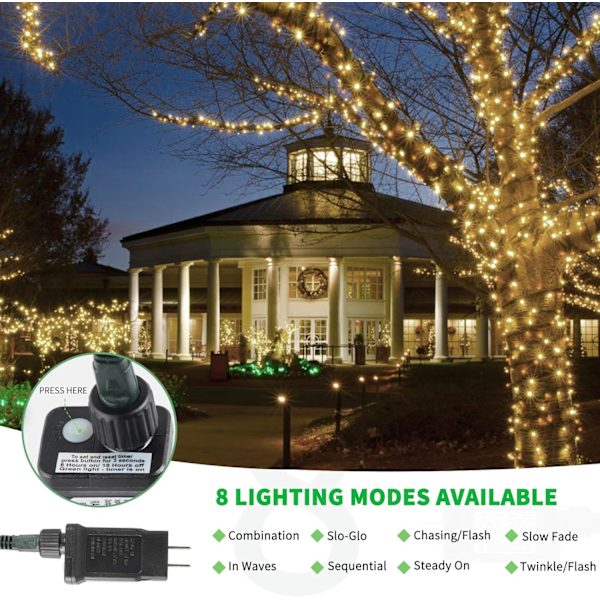 164FT 500 LED Julgransljus, 8 lägen Julgransljus med timerminnesfunktion, Gröna trådstjärnformade ljusslingor för jul
