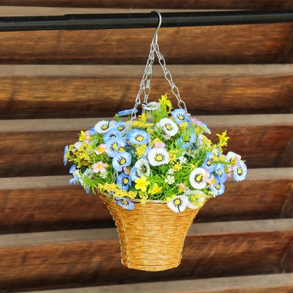 Konstgjorda blommor i korg | Konstgjorda blomkorgar | Konstgjorda blommor i korg Hängande blomkorg för utomhus- och inomhusdekoration Blå Blå