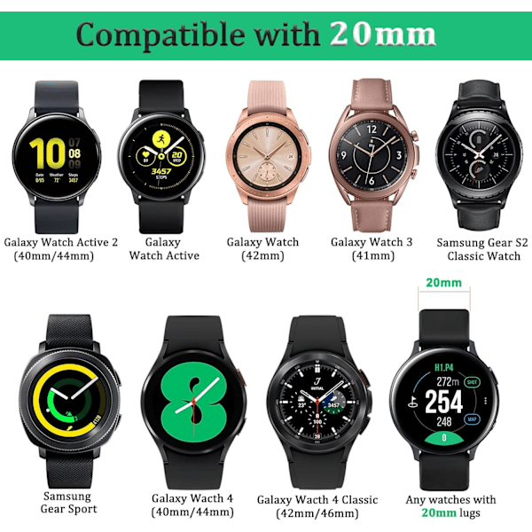 Elastiske remme til Galaxy Watch Active 2 40mm 44mm / Galaxy
